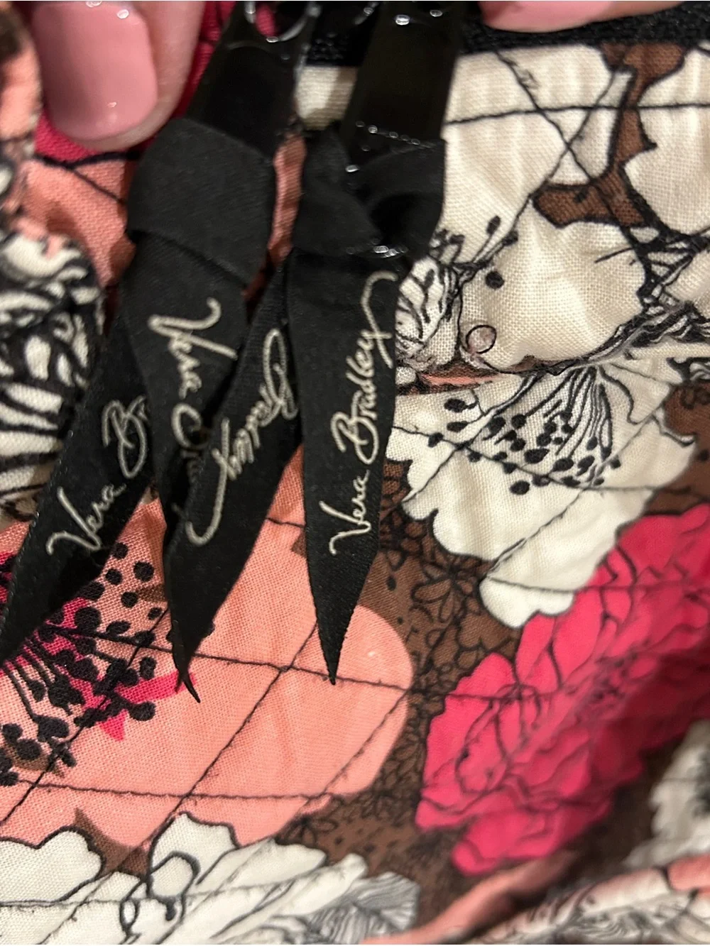 Vera Bradley Quilted Floral Backpack in Pink, White and Brown